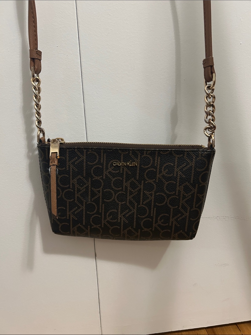 Calvin Klein Black and Brown Logo Crossbody Bag